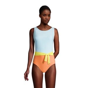 Land’s End Tummy Control Tie-Front One-Piece Swimsuit - Size 4